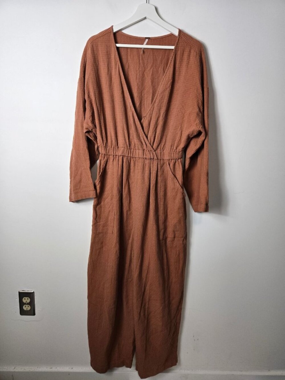 Free People Simply the Best One Piece Waffle Knit Jumpsuit Size M Granola Brown